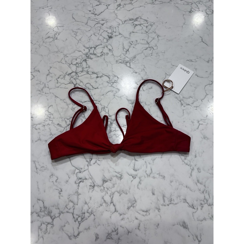 NWT Quince Cherry Red Knot Tie Bikini Top Size Small